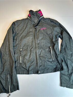 Bench Women's Dark Gray Ski Jacket with Pink Logo